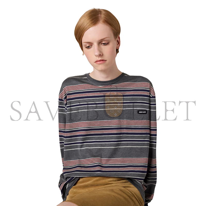 MIU MIU STRIPED JERSEY T-SHIRT MJLA18